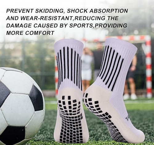 Grip Socks for Soccer & Trampoline - Anti-Slip Performance Socks, White, One Size - 4-Pack