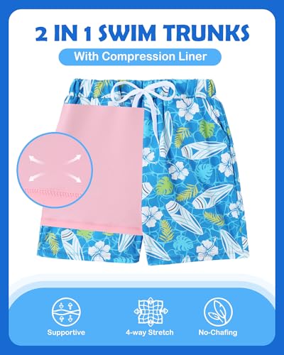 Boys Swim Trunks with Compression Liner - Blue, 5-6 Years