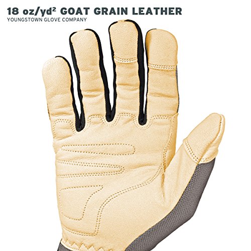 Youngstown Glove Hybrid Plus Leather Palm Heavy Duty Work Gloves For Men - Washable, Durable, Form-Fit - Gray