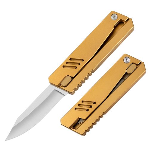 XXOK Pocket Folding Knife Multi functional EDC Aluminum Alloy Lightweight and Practical Outdoor knives Camping and Fishing Practical Small Knife (Gold)
