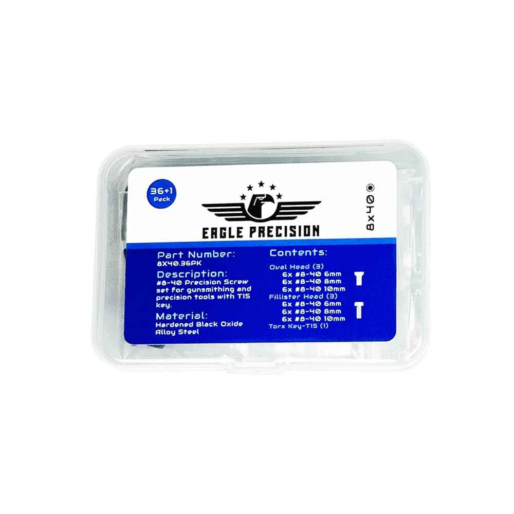 Eagle Precision #8-40 Screw Set | 36 Pcs of 8-40 Screws: 6mm, 8mm, 10mm for Precision Tools, Plates, and Mounts | Includes Oval & Standard Heads, Torx Key