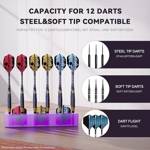 Dart Display Stand for 12 Darts - Premium Acrylic - Purple