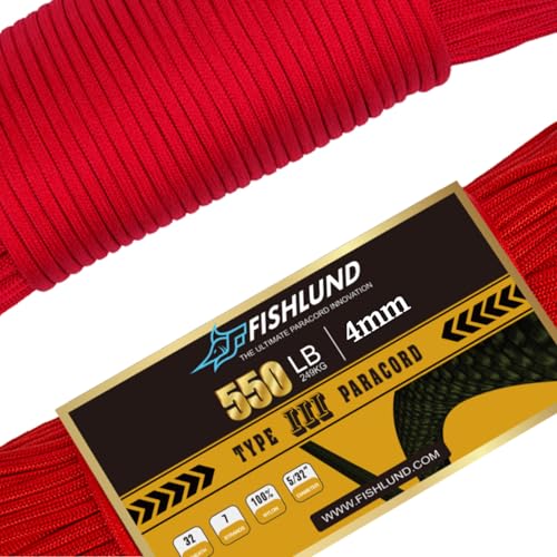 550 lb Paracord Rope, 7-Strand Nylon Parachute Cord 50ft - Imperial Red