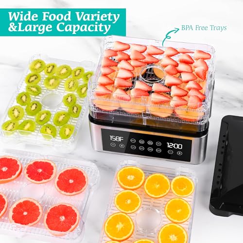 Tupoyi 5-Tray Food Dehydrator with Automatic Temperature Control - 11.4" BPA-Free Trays for Jerky, Herbs, Meat, Fruit, and Yogurt