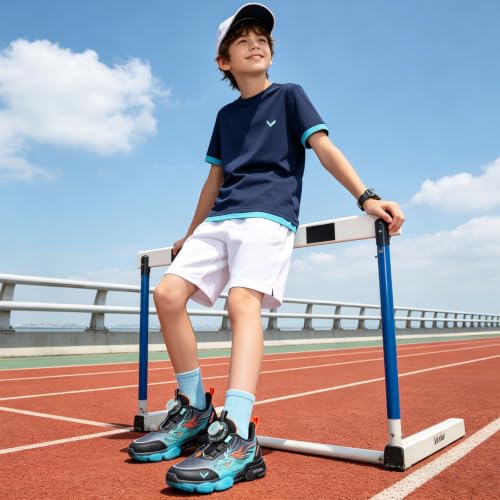 JMFCHI Sports Boys Girls Sneakers 2.5 Little Kid Blue Black-8202 Running Tennis Shoes