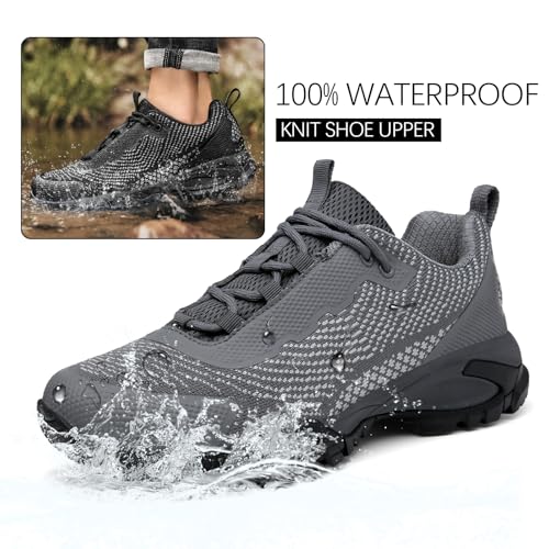 LEDINEY Mens Waterproof Lightweight Hiking Shoes Ankle Boots Grey 12