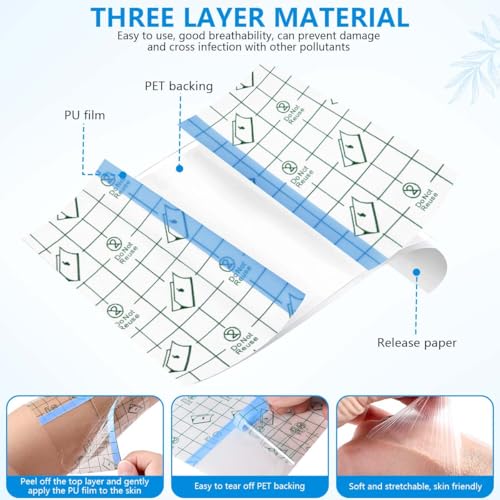 Transparent Waterproof Adhesive Bandages - 50 Sheets, 4x4 Inch