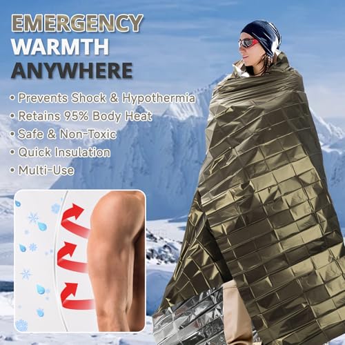 Amy Green SecuCaptain Emergency Thermal Blankets 4 Pack - Extra Large Mylar Survival Kits, Waterproof & Tear-Resistant for Camping, Car, First Aid