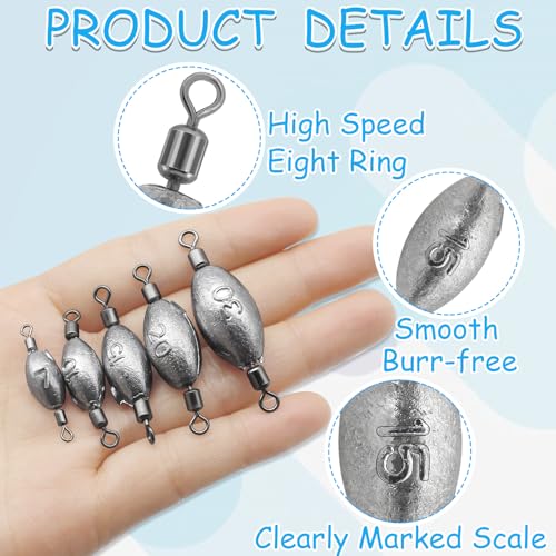 Inline Egg Sinkers for Trolling - 1/4oz, 20pcs Fishing Weights