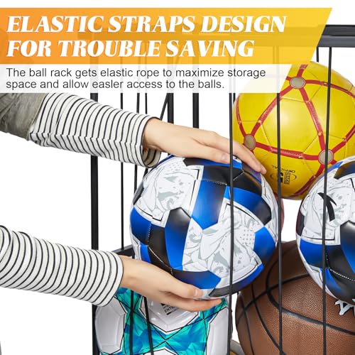 Wall-Mounted & Floor Sports Ball Storage Rack Organizer - Black