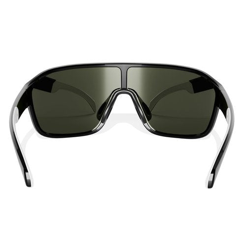 B.N.U.S Cycling Sunglasses Wrap-Around Design for mens and women (Polished Black/Sapphire Polarized, Plastic Lenses)