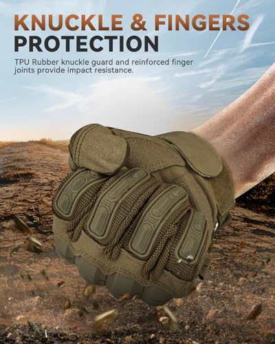 KUMGIM Tactical Motorcycle Gloves with Knuckle Protection - Tan / Large