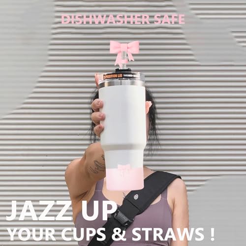 Silicone Bow Straw Covers & Boots for Stanley Cup - Bling Pink