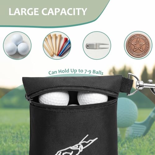 Golf Tee Pouch - Durable Black Golf Bag Holder with Clip