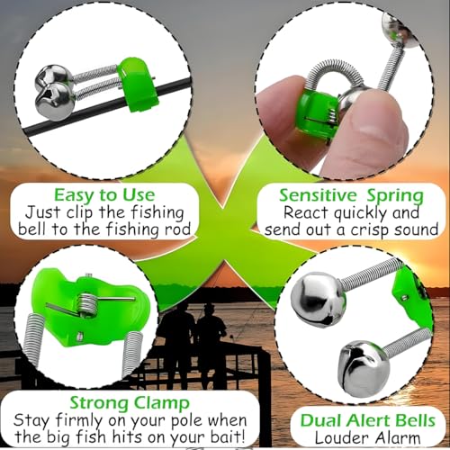 Fishing Rod Alarm Bells Clips - 20 Pcs Dual Bell Bite Alerts