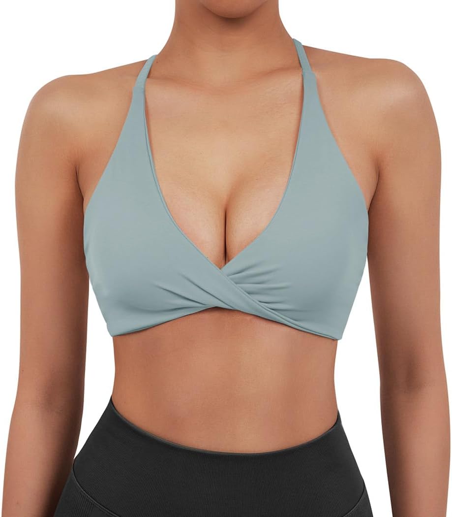 SUUKSESS Women's Strappy Sports Bra Set - Open Back Design with Twist V Neck | Comfortable Workout Crops