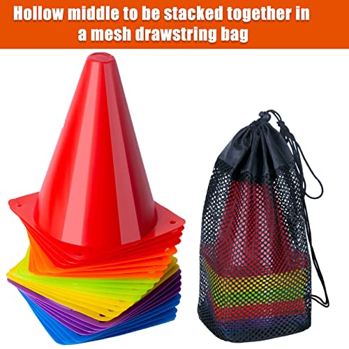 7 Inch Sports Training Cones - 24 Pack Multicolor for Agility Drills