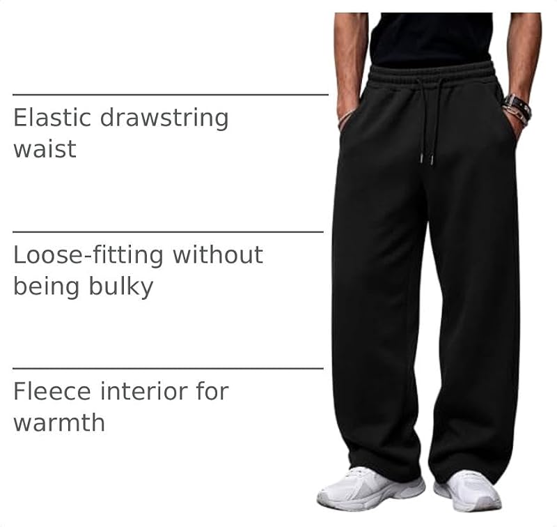 Men's Wide Leg Fleece Lounge Sweatpants with Pockets - BUXKR