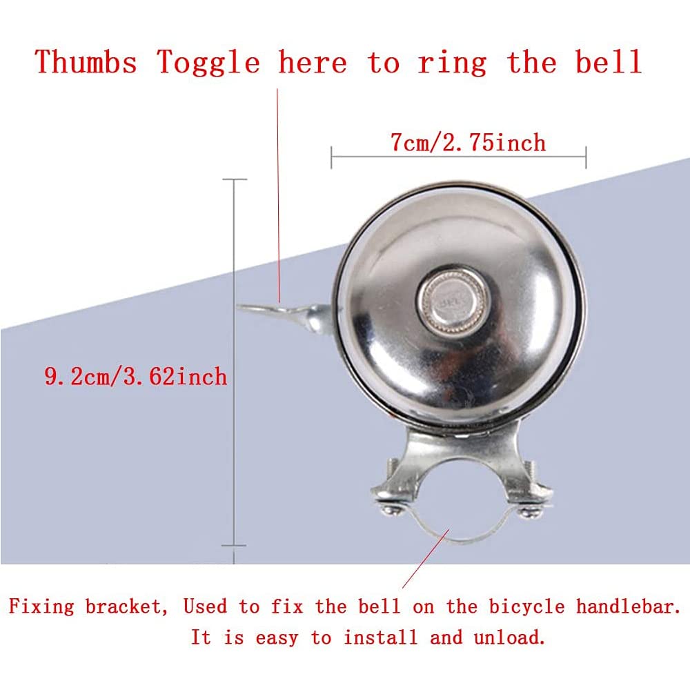 Cool Chrome Rotary Double-Sided Metal Classic Vintage Bike Bell Road Mountain Tricycle Retro Bicycle Handlebar Bell Safety Cycling Loud Ring Accessories Horn Crisp Clear Sound Alarm