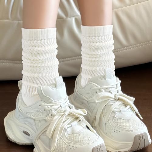 Non-Slip Grip Slouchy Scrunch Socks for Yoga & Pilates - Size 6-12 White