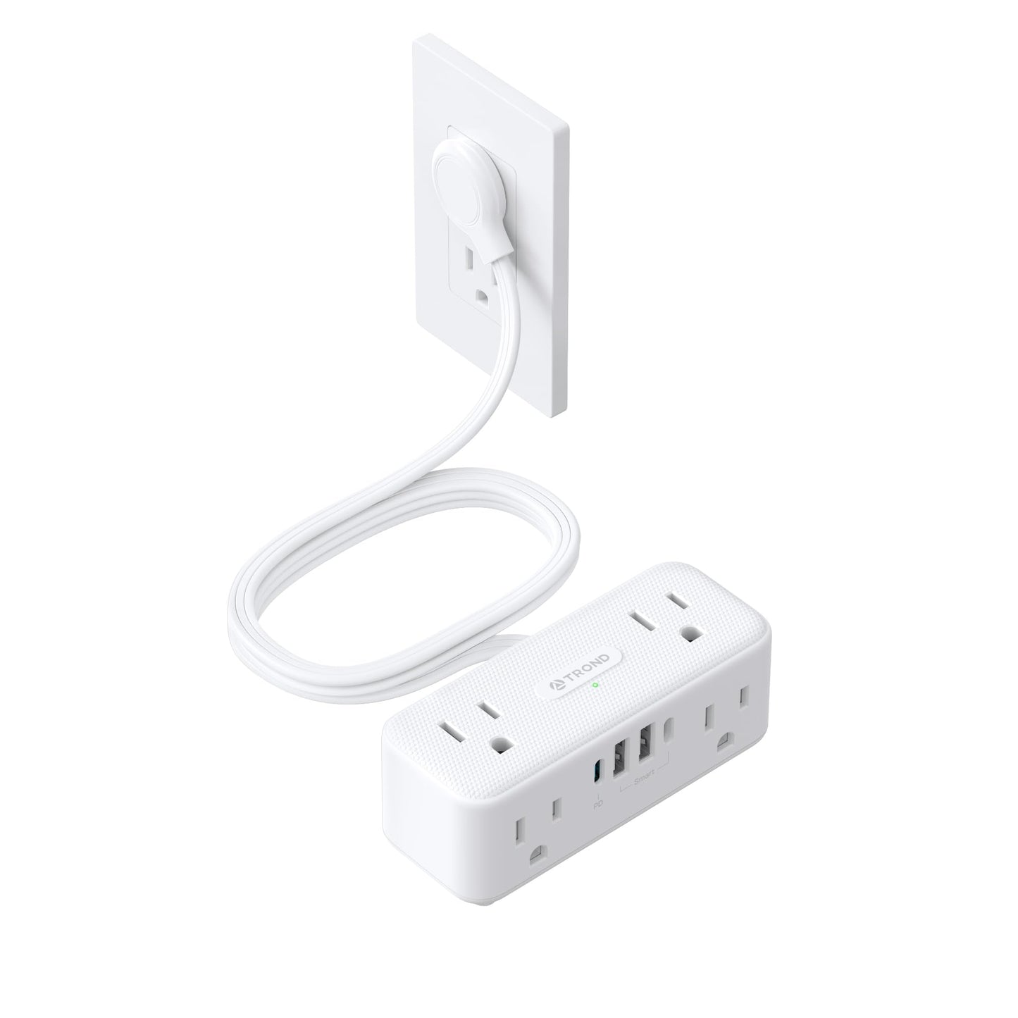 TROND 20W USB C Power Strip Surge Protector - 5ft Flat Plug Extension Cord with Multiple 6 Outlet, 4 USB, 900 Joules, 3 Sided Design, Mountable, Compact for Home Office Travel Dorm Room Essentials