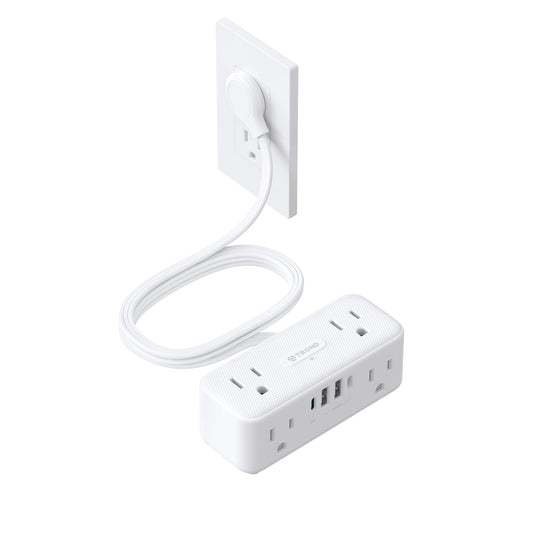 TROND 20W USB C Power Strip Surge Protector - 5ft Flat Plug Extension Cord with Multiple 6 Outlet, 4 USB, 900 Joules, 3 Sided Design, Mountable, Compact for Home Office Travel Dorm Room Essentials
