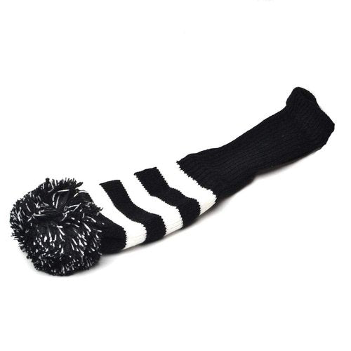 GOOACTION 3PCS Knitted Golf Head Covers 1-3-5 for Driver and Fairway Woods with Long Neck Design Vintage White and Black Sock Pom Pom Golf Club Head Covers Set