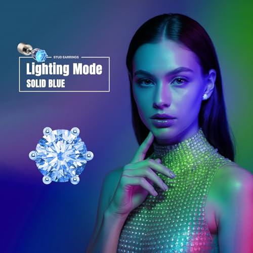 LED Earrings - Glowing Diamond Crown Studs - 1 Pair - Blue
