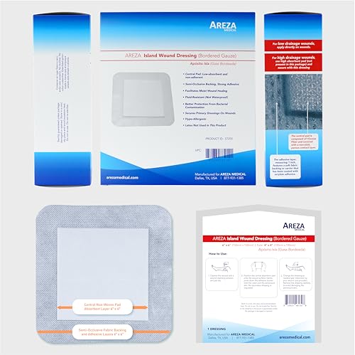 Areza Medical 6x6 Inch Sterile Bordered Gauze Island Wound Dressing - Latex-Free, 30 Pack