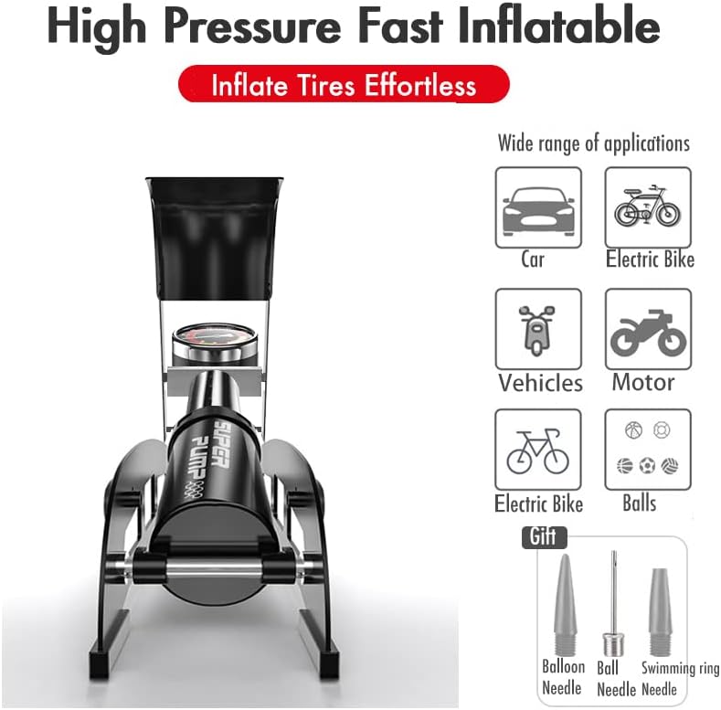Skiennix Portable Bike Floor Pump - Accurate Pressure Gauge & Smart Valves | Ideal for Bicycles, Cars, & More