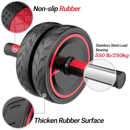 Ab Roller Wheel with Knee Pad - Heavy Duty Dual Wheel Design