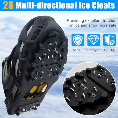 VATEICO X-Large Ice Cleats for Snow Shoes and Boots - 28 Spikes, Unisex, Size US Women 11.5-14 / Men 10-13