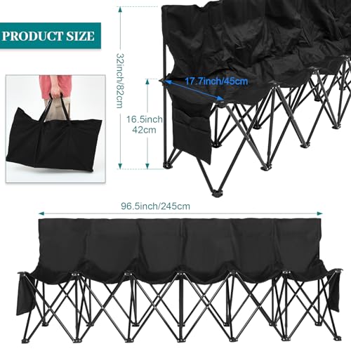 6-Seater Portable Folding Soccer Bench - Classic Black