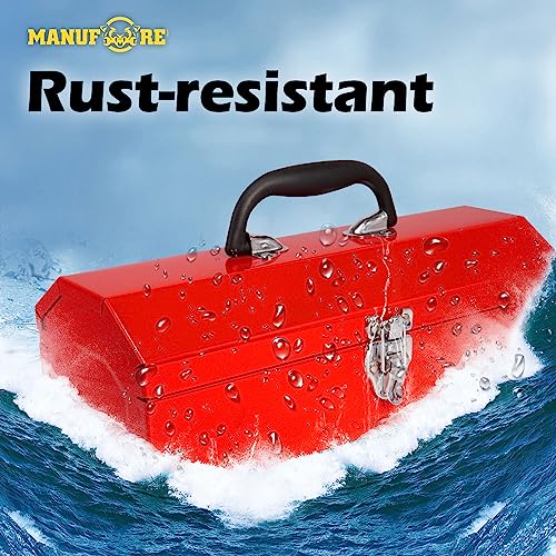 MANUFORE 14" Metal Tool Box Lightweight and Sturdy Storage Box Made of Heavy Steel and Nicely Finished and Painted