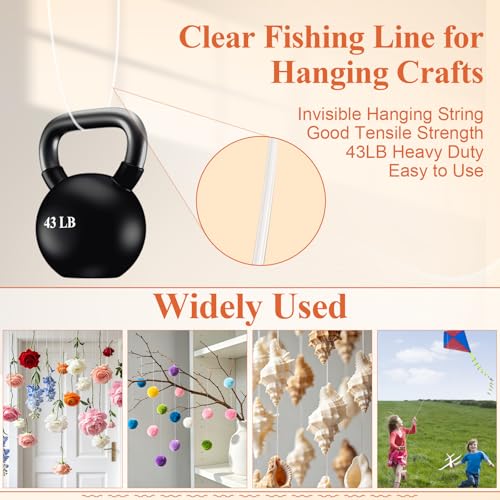 656ft Clear Monofilament Fishing Line, 43lb Nylon Wire for Crafts - 0.45mm