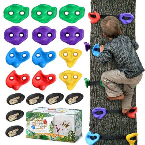 12 Ninja Tree Climbing Holds for Kids - Multicolor Set with Ratchet Straps