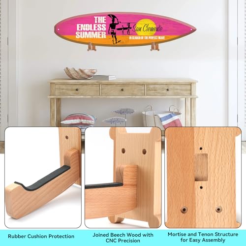 Beech Wood Surfboard Wall Mount Rack - Vertical Storage for Longboards & Shortboards