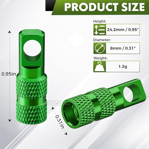 Aluminum Presta Valve Stem Dust Caps with Core Remover - 4 Pack - Green