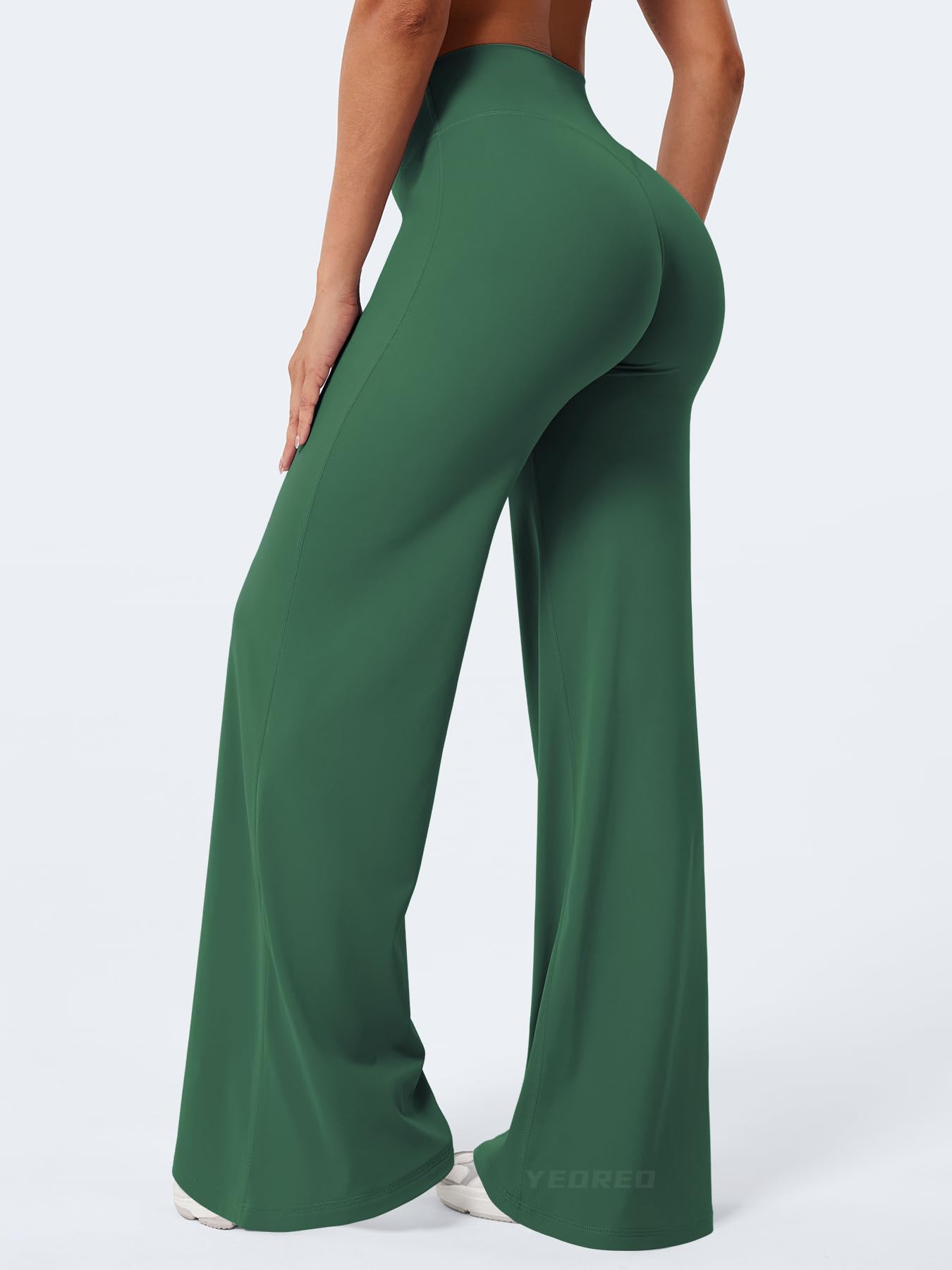 YEOREO Workout Leggings Womens No Front Seam Straight Leggings 35" High Waist Buttery Eddiy Gym Yoga Pants Dark Green L