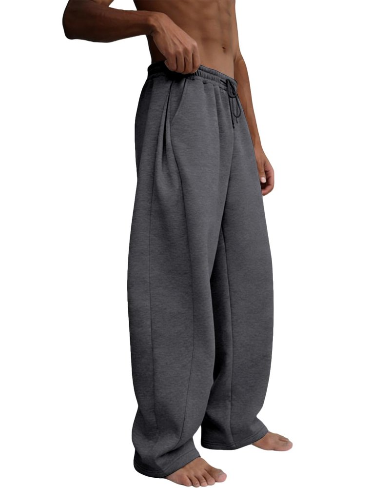 Tooprvix Men's Baggy Sweatpants Heavyweight Fleece Wide Leg Drawstring Sweat Pants,Casual Loose Lounge Joggers with Pockets Slacks for Athletic Hiking,Dark Grey