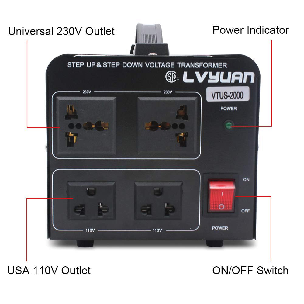 Cantonape Voltage Transformer Converter 2000 Watt Step Up/Down Convert from 110-120 Volt to 220-240 Volt and from 220-240 Volt to 110-120 Volt with 2 US Outlets, 2 Universal Outlets