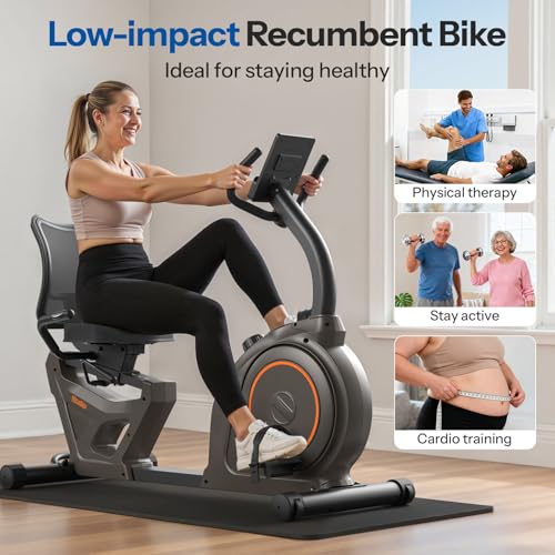 Recumbent Exercise Bike for Home - 400LBS Capacity, Magnetic, LCD Monitor - Brown+Orange