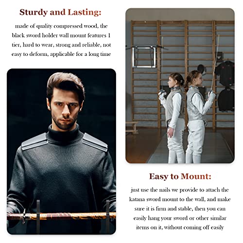 Black 6 Pcs Samurai Sword Wall Mount Hooks Set for Display