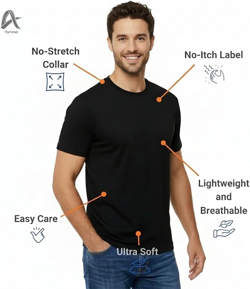Skiennix Men's 100% Cotton Crew Neck T-Shirts - Premium Short Sleeve Casual Tees, Regular Fit