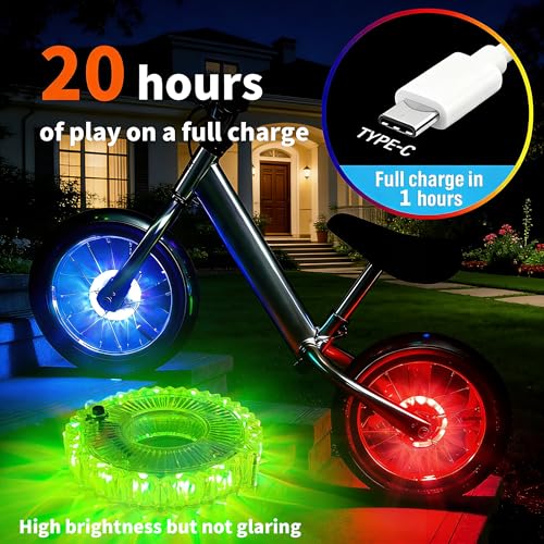 LOODIKA Color-Changing 2-Pack Rechargeable Bike Wheel Lights with Motion Sensor - 7-Color, Bright, Waterproof for Kids & Adults