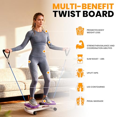 Adjustable Waist Twister Machine with Resistance Bands - Purple