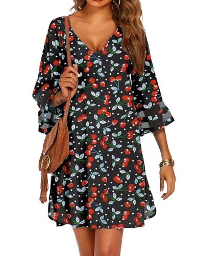 Women's V-Neck Beach Swimsuit Cover Up with 3/4 Bell Sleeves