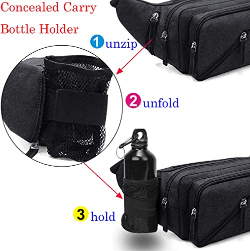 LarKoo Black Concealed Carry Pistol Waist Bag Tactical Fanny Pack with Water Bottle Holder