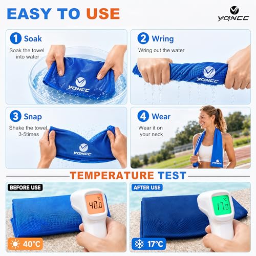 Instant Cooling Towels - 4 Pack Soft Microfiber Neck Wraps - Dark Blue/Dark Gray/Rose Red/Green