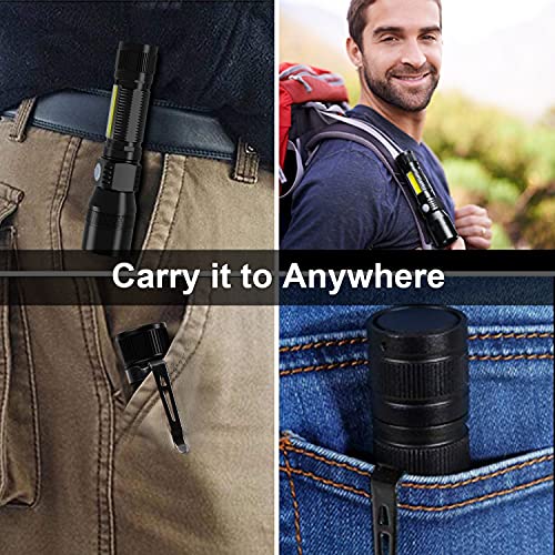 Rechargeable Flashlights, 3 in 1 Super Bright Black Light Flashlights 1200 Lumens, 7 Modes, Zoomable, IPX6 Waterproof Flash Light Recharchable for Camping, Emergency, Pet Clothing Detection 2 Pack